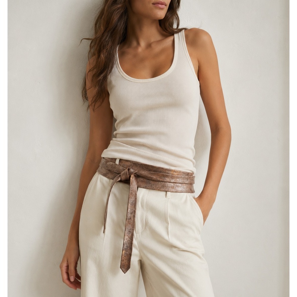 Ada Collection Light Brown Leather Classic Wrap Belt Made in Argentina NWT New